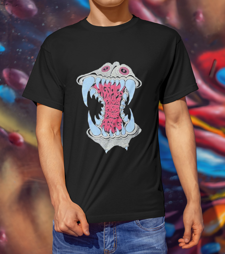 Pigsx7 Hippo Psychedelic Fang Mouth Design T-Shirt