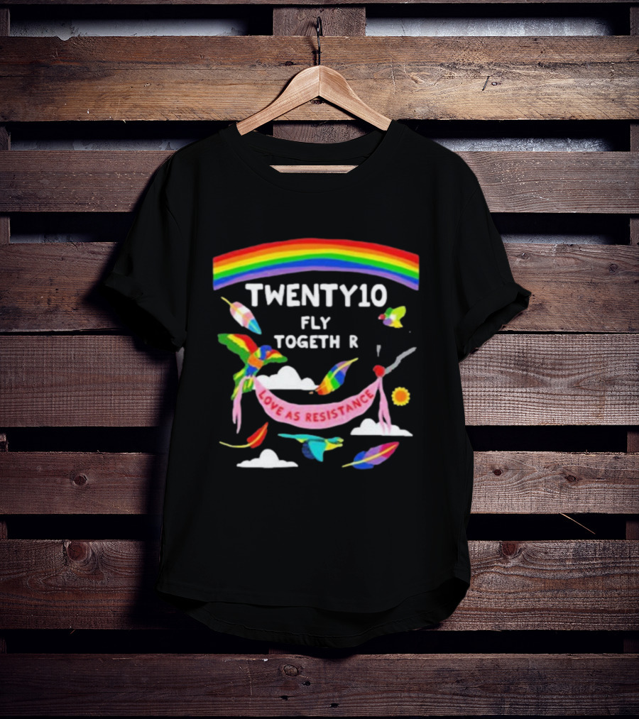 TWENTY10 Fly Together Love Is Resistance Rainbow Birds Clouds Sun T-Shirt