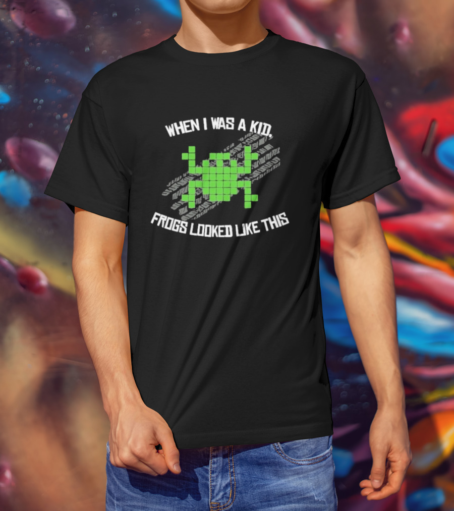 When I Was A Kid Frogs Looked Like This Pixelated Frog Retro Humor T-Shirt