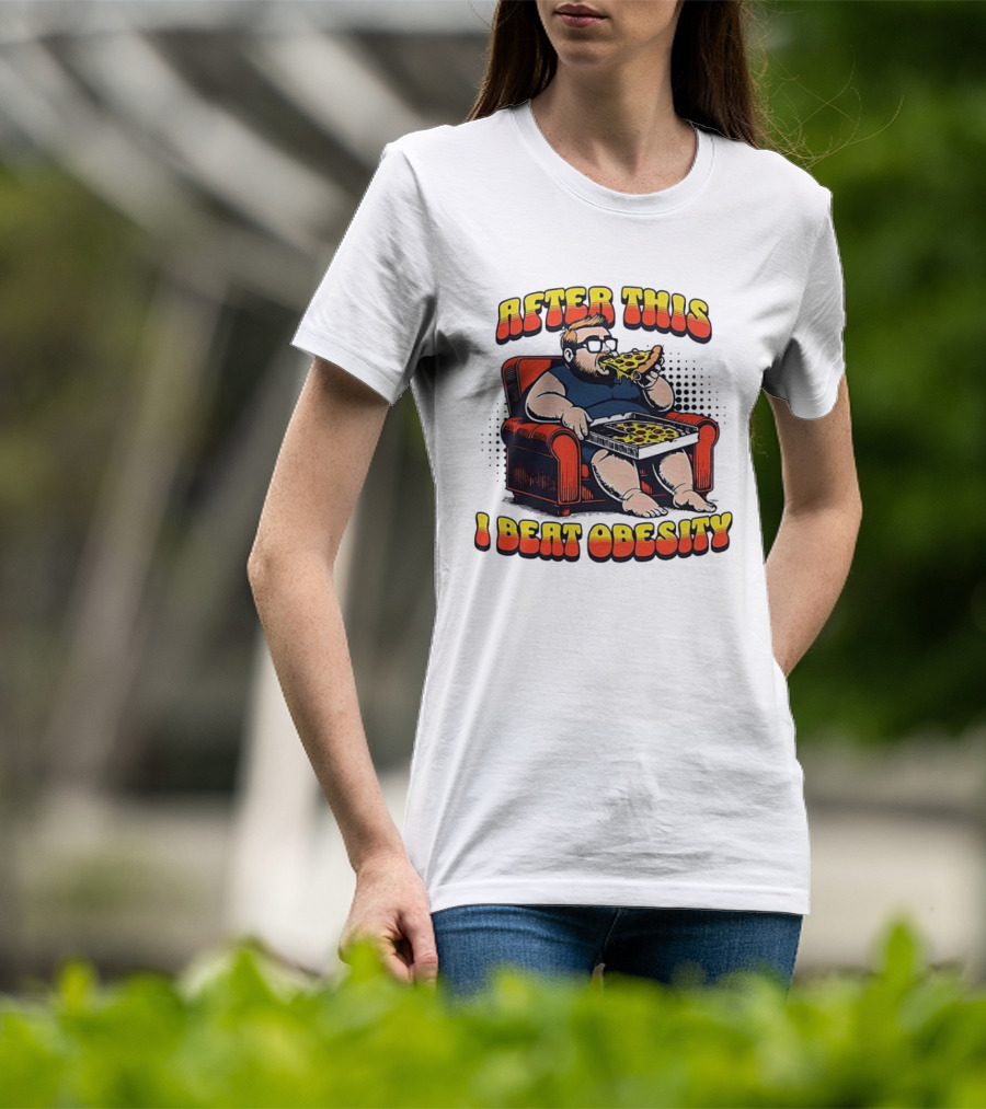 After This I Beat Obesity Pizza Eating Caricature T-Shirt