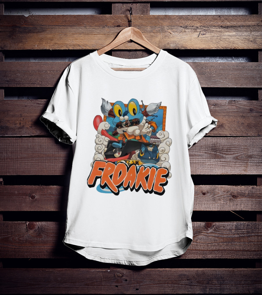 Froakie Ninja Adventure With Playful Clouds And Energetic Vibes T-Shirt