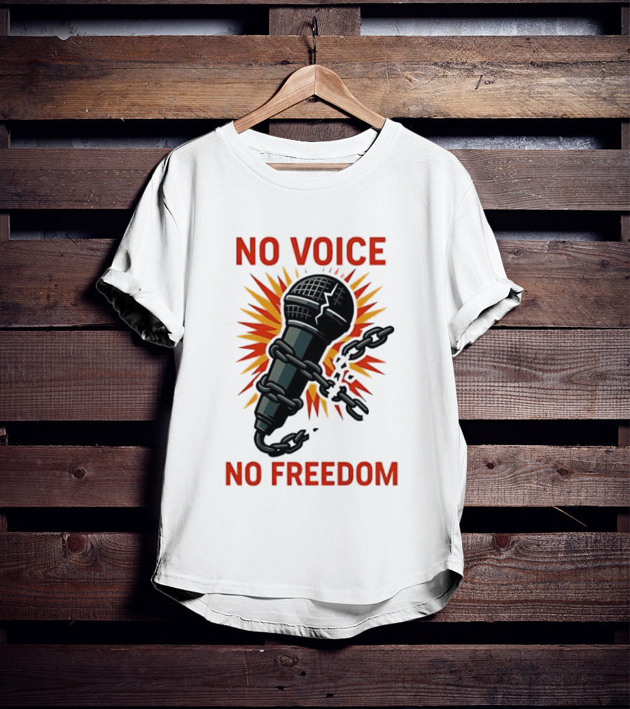No Voice No Freedom Microphone And Chain Graphic T-Shirt