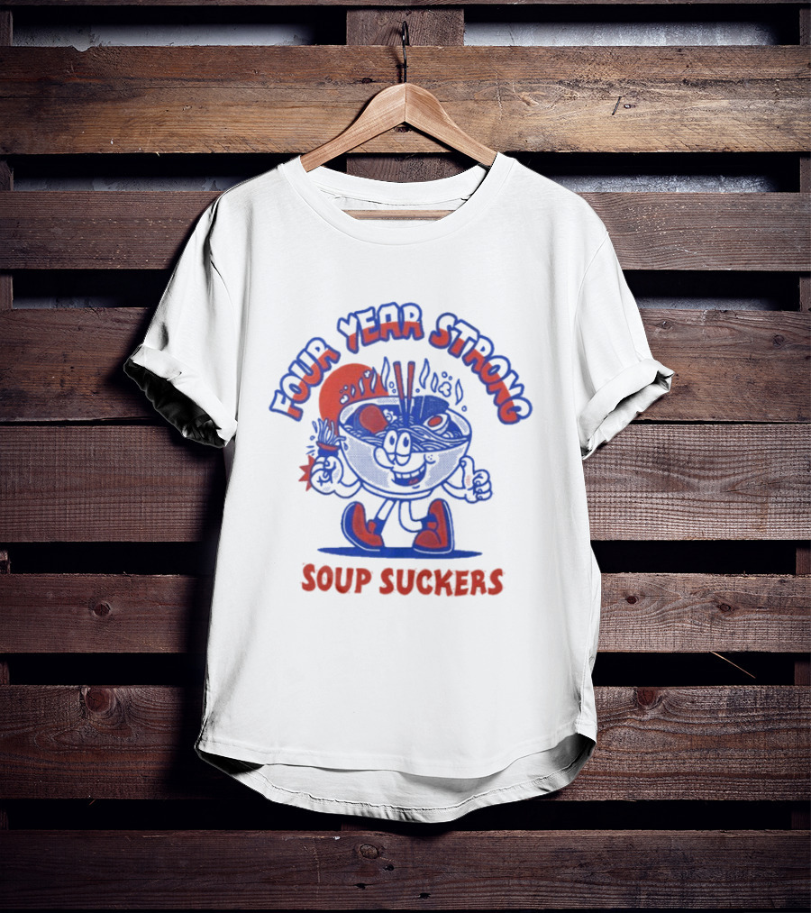 Four Year Strong Soup Suckers Retro Cartoon Bowl Character T-Shirt