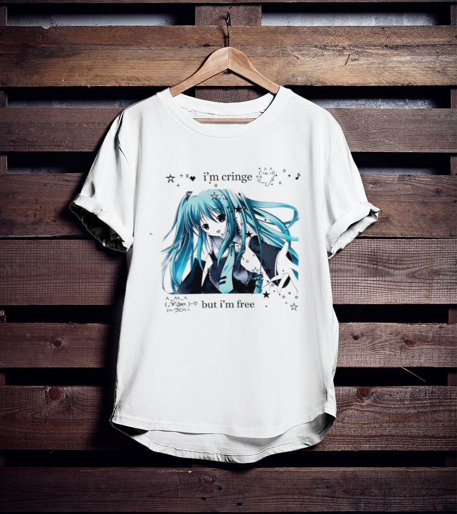 I'm Cringe But I'm Free Anime Blue Hair Character Stars T-Shirt