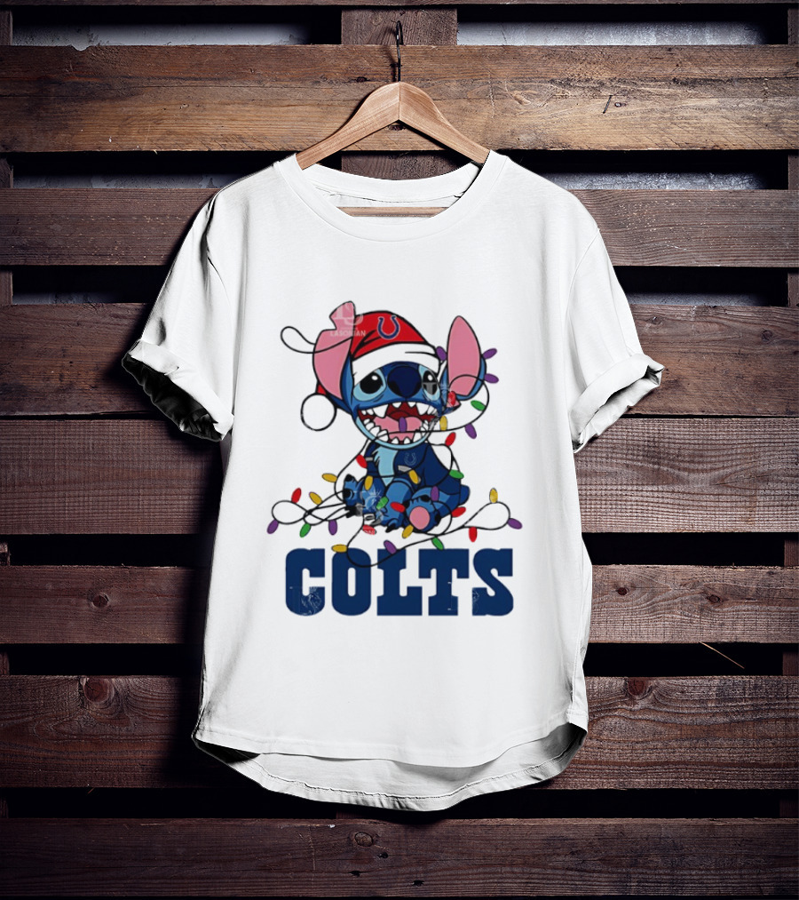 Indianapolis Colts Stitch Christmas Lights NFL Fan Art T-Shirt