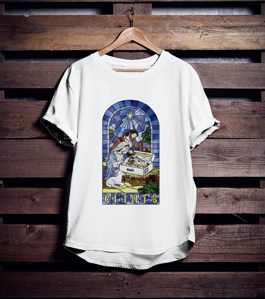 Nativity Stained Glass Clints Jesus Scene With Sneakers T-Shirt