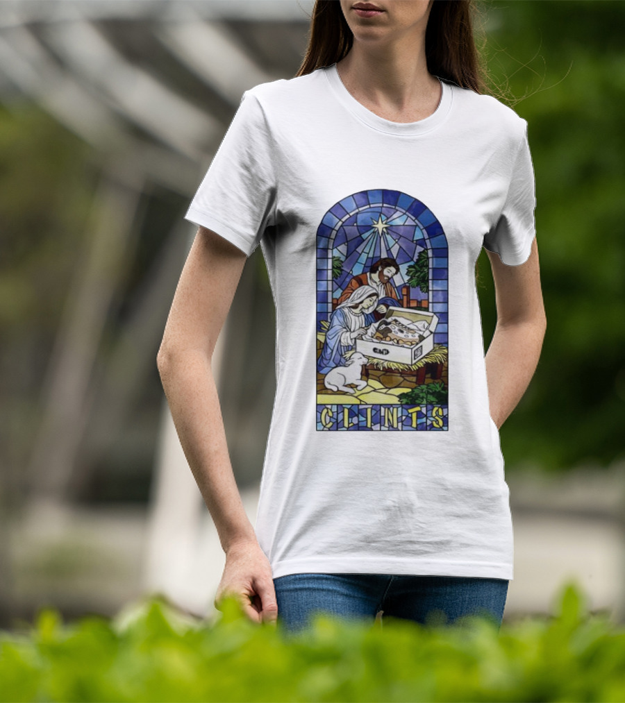 Nativity Stained Glass Clints Jesus Scene With Sneakers T-Shirt