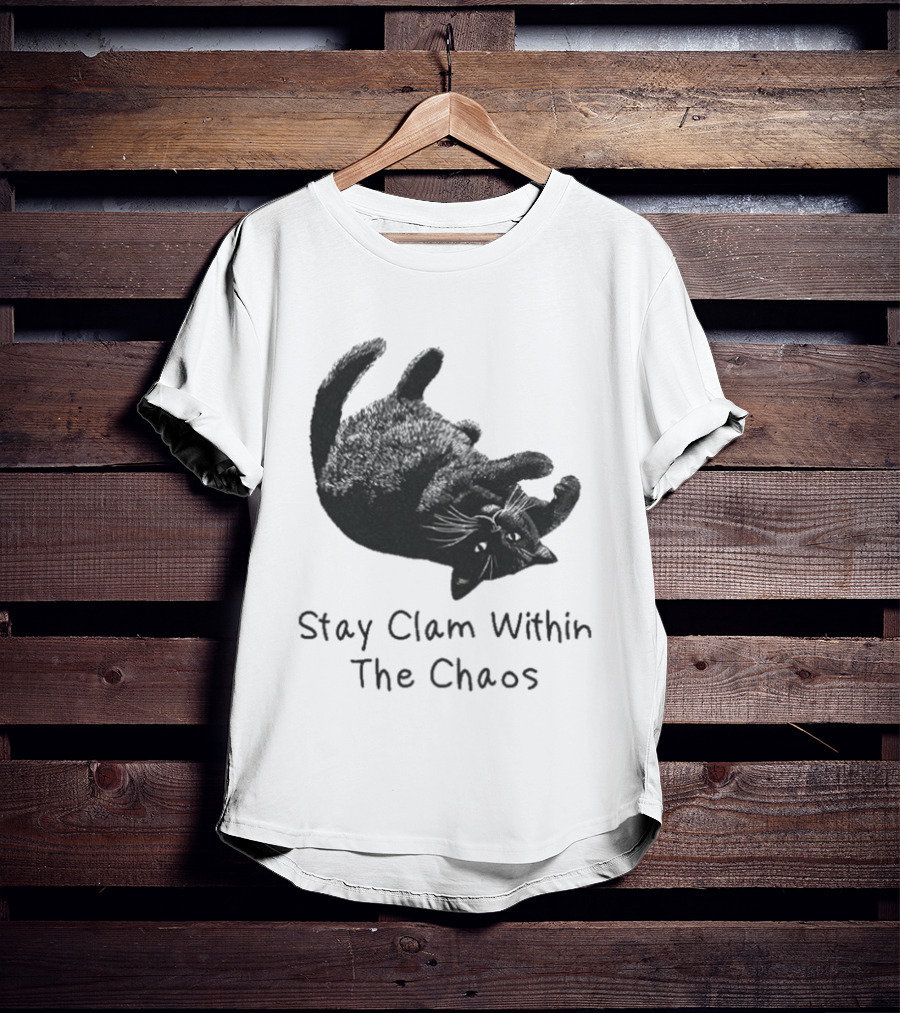 Stay Calm Within The Chaos Cat Pawsitive Vibes Black Feline T-Shirt