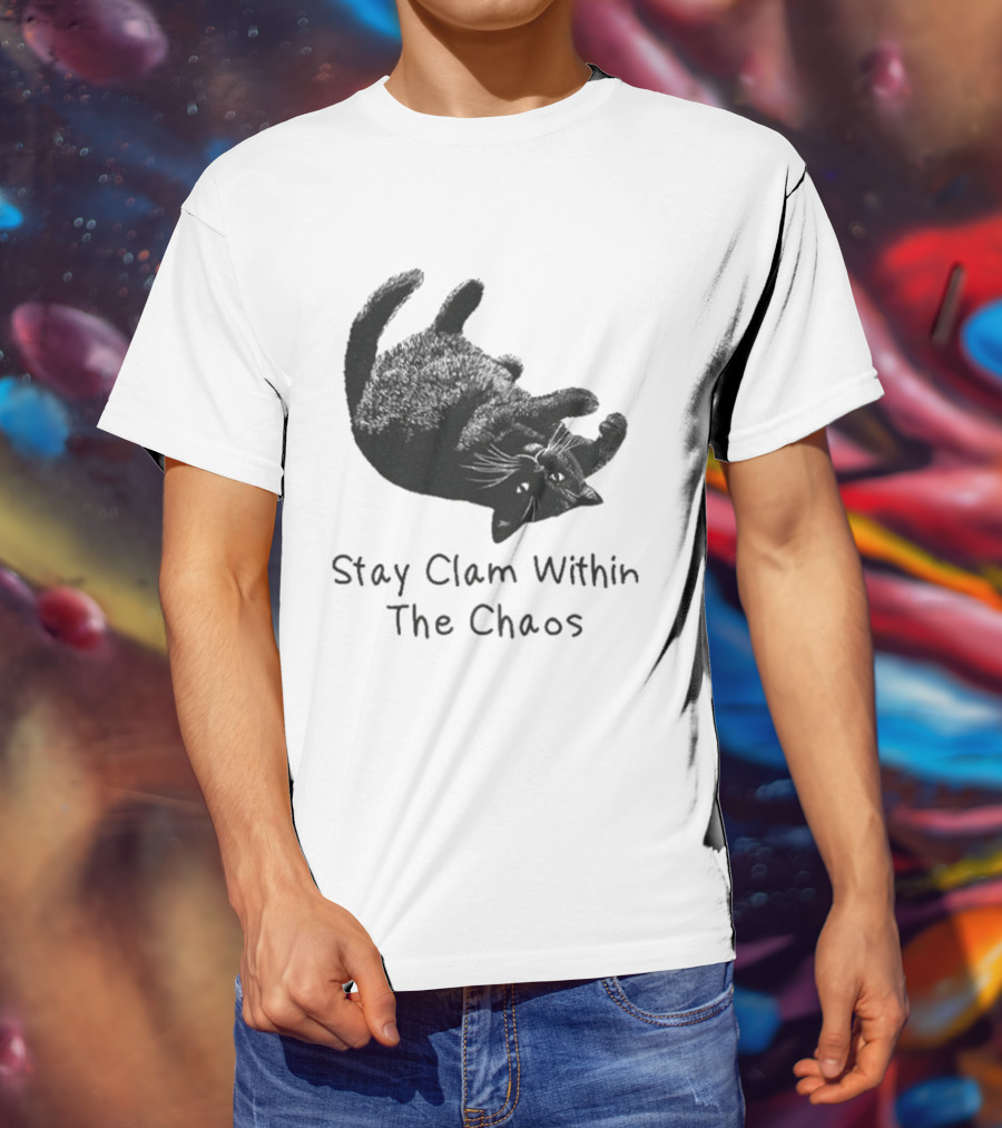 Stay Calm Within The Chaos Cat Pawsitive Vibes Black Feline T-Shirt