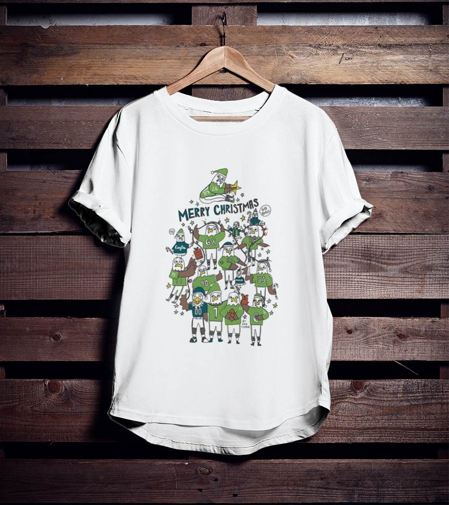 Philadelphia Eagles Merry Christmas Mascot Tree Football T-Shirt