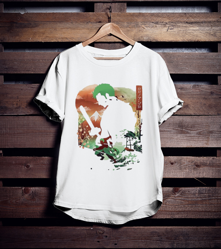 Roronoa Zoro One Piece Ukiyo-e Lunar New Year Silhouette Art Japanese Style T-Shirt