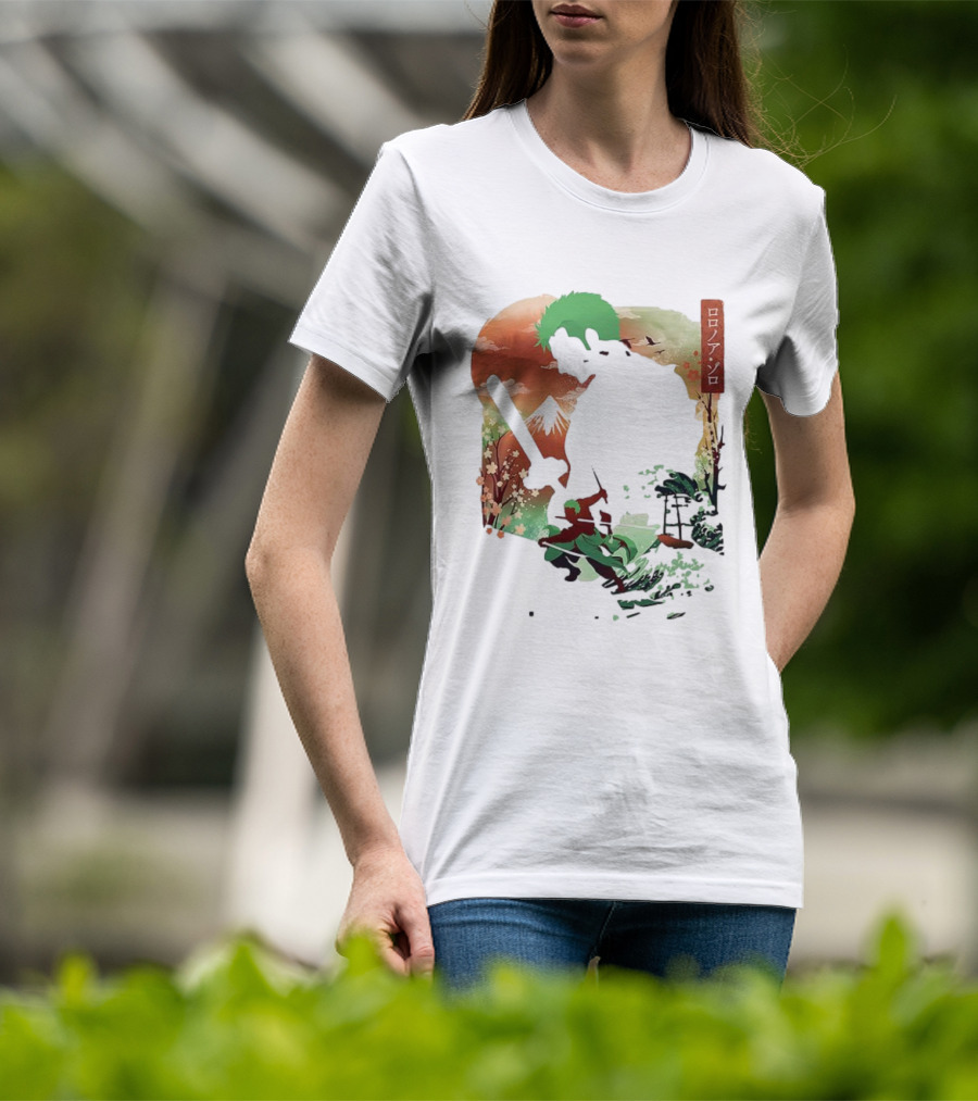 Roronoa Zoro One Piece Ukiyo-e Lunar New Year Silhouette Art Japanese Style T-Shirt