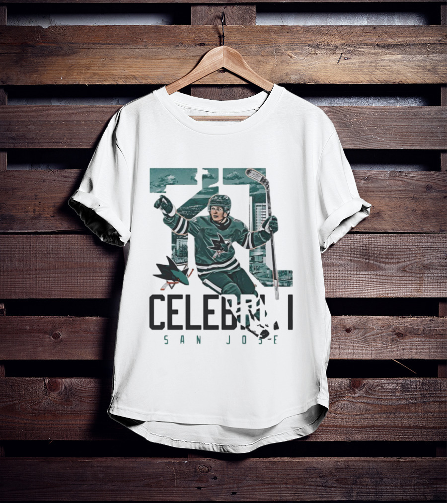 San Jose Sharks 71 Celebrini Landmark Skyline Hockey T-Shirt