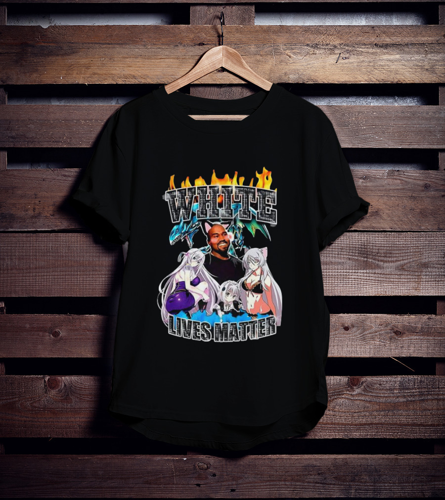 Kanye West Anime White Lives Matter Flame Background Anime Characters T-Shirt