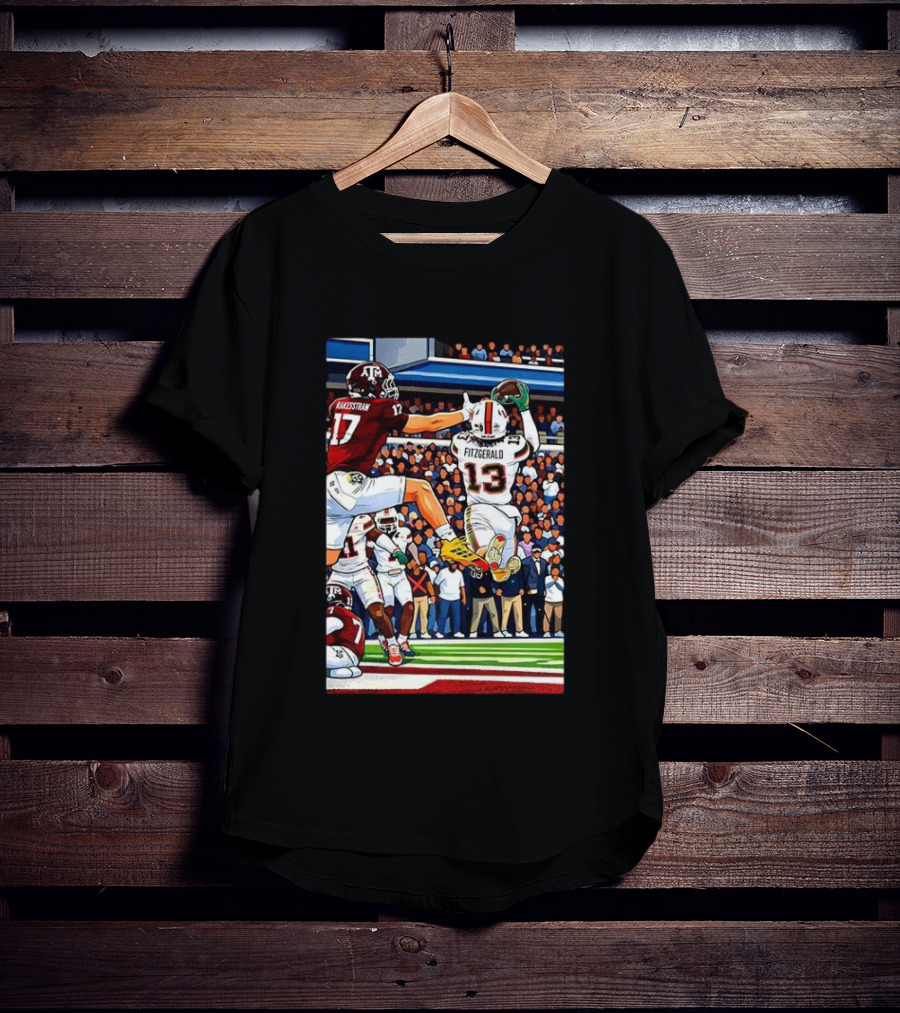 Miami Hurricanes Rakestraw 17 Vs Texas A&M Aggies Fitzgerald 13 NCAA CFP 2025 Match Football Action T-Shirt