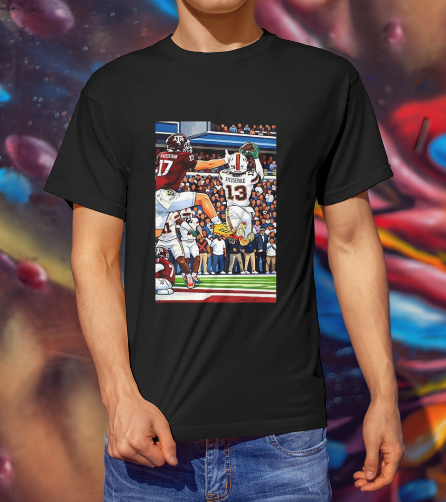 Miami Hurricanes Rakestraw 17 Vs Texas A&M Aggies Fitzgerald 13 NCAA CFP 2025 Match Football Action T-Shirt