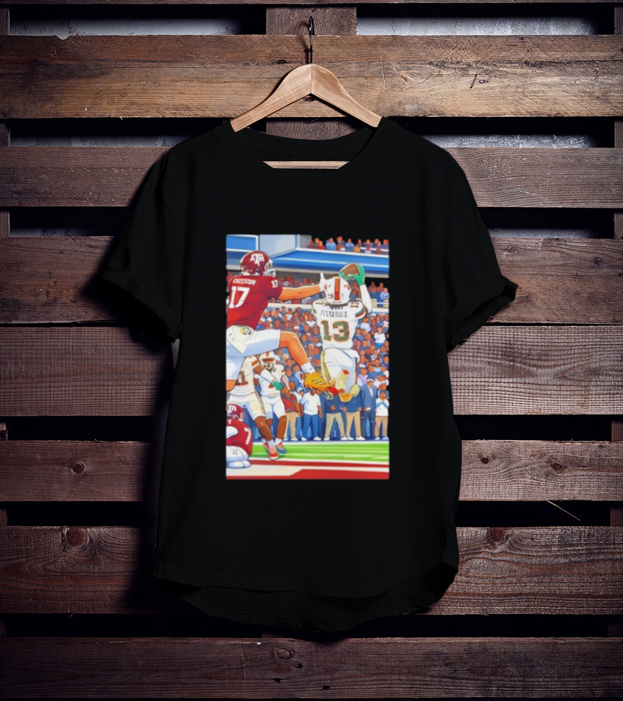 Miami Hurricanes Vs Texas A&M Football Game Fitzgerald 13 Rakestraw 17 Stadium Scene T-Shirt