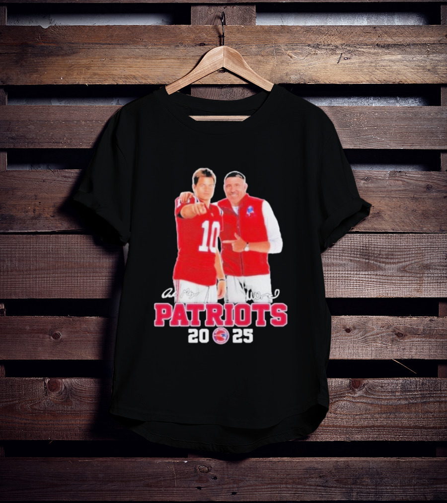 Mike Vrabel Drake Maye Patriots 2025 Signatures T-Shirt