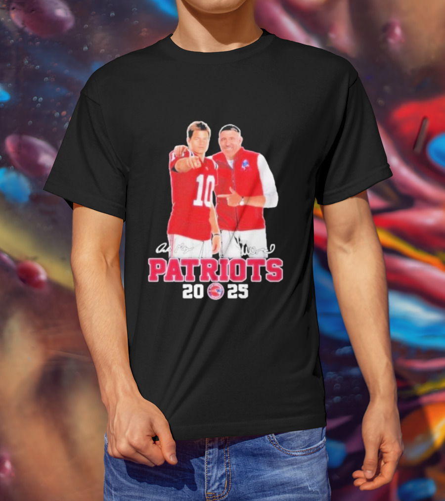 Mike Vrabel Drake Maye Patriots 2025 Signatures T-Shirt