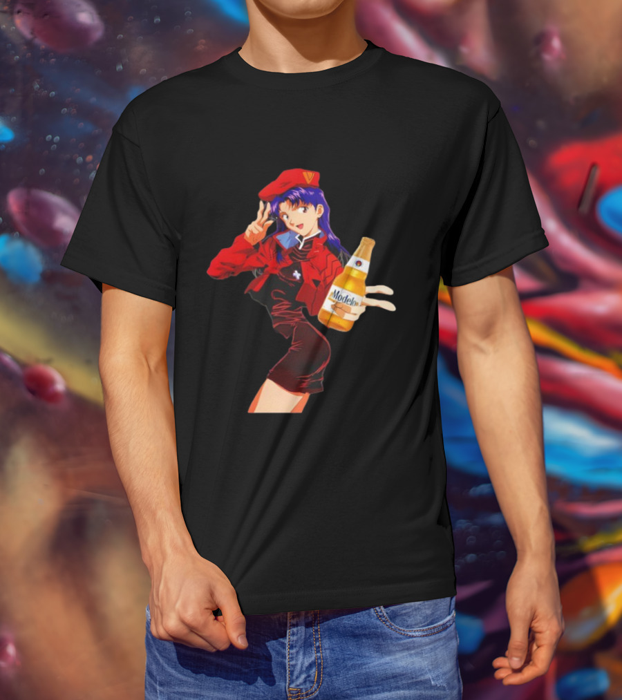 Misato Katsuragi Modelo Especial Beer Anime Fusion T-Shirt