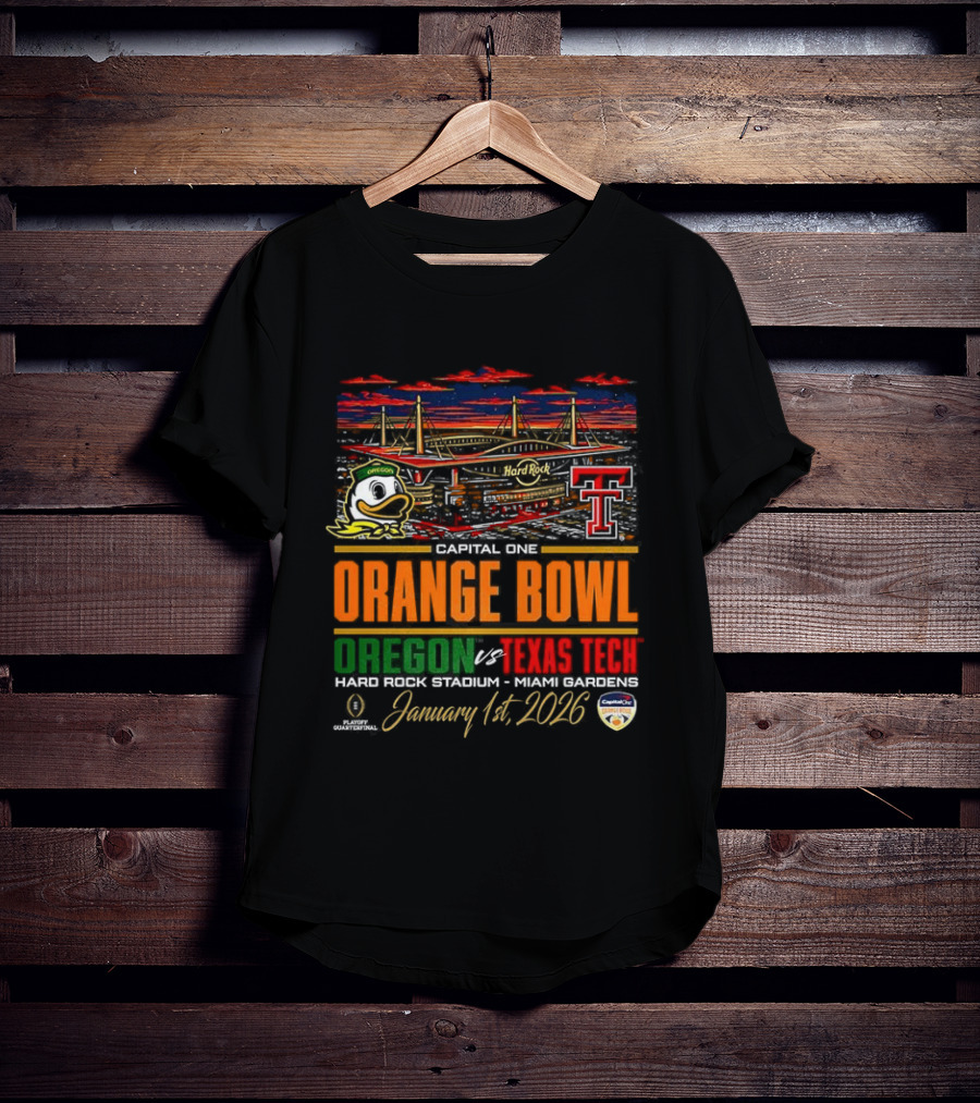 Oregon Ducks Vs Texas Tech Red Raiders Capital One Orange Bowl 2026 Hard Rock Stadium January 1 T-Shirt
