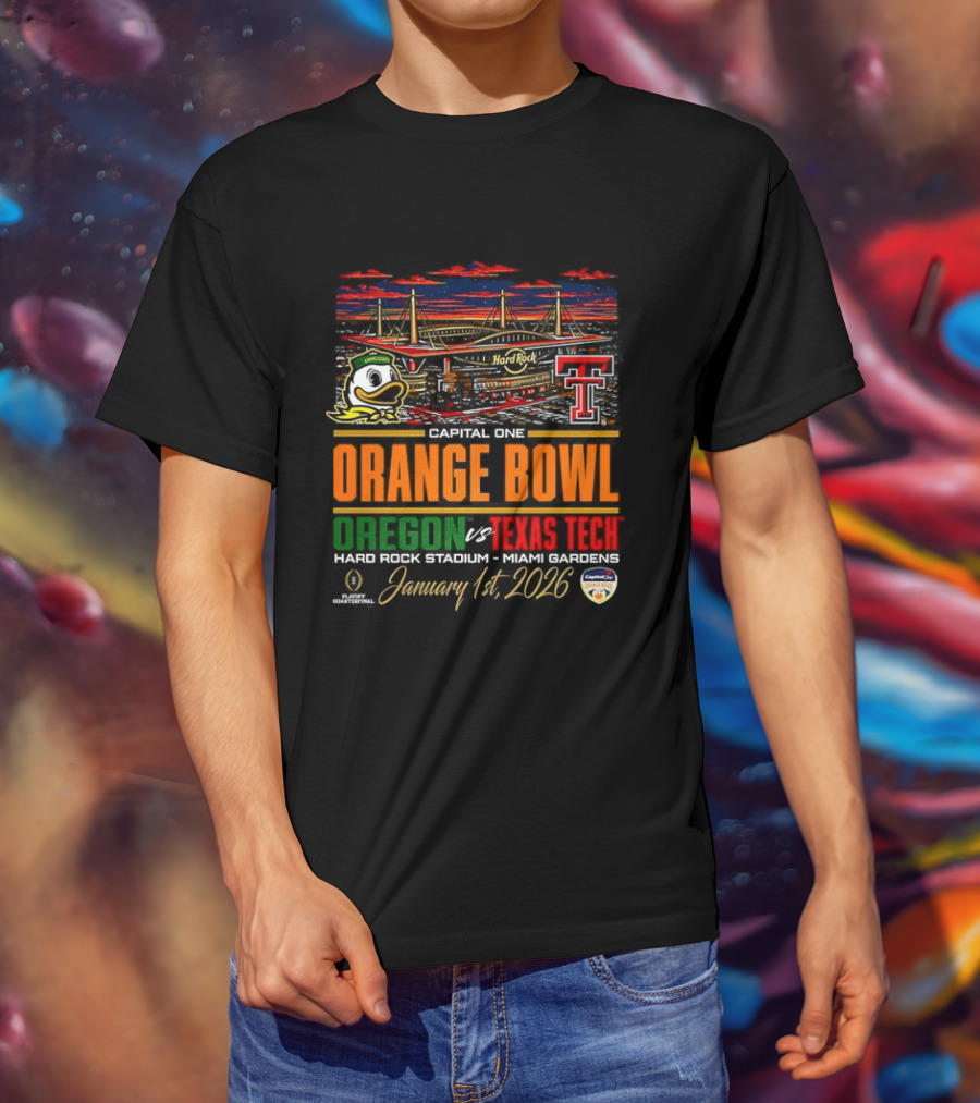 Oregon Ducks Vs Texas Tech Red Raiders Capital One Orange Bowl 2026 Hard Rock Stadium January 1 T-Shirt