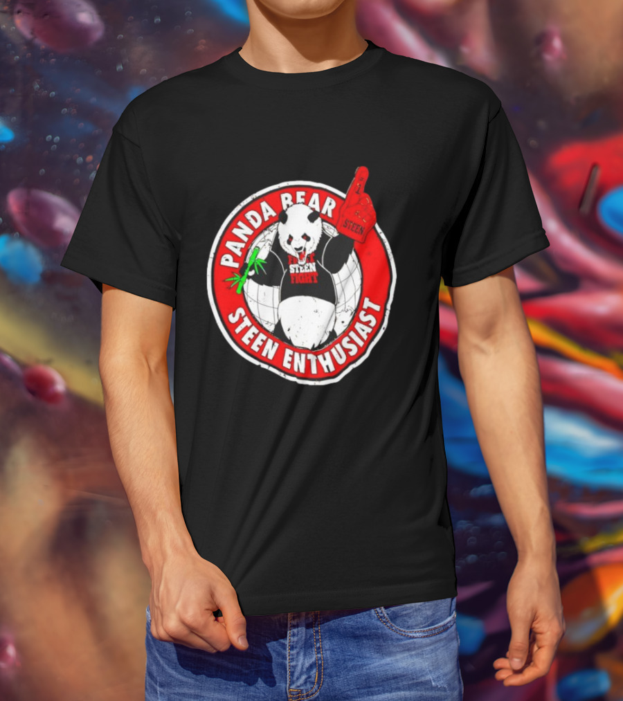Panda Bear Steen Fight Enthusiast With Foam Finger And Bamboo T-Shirt