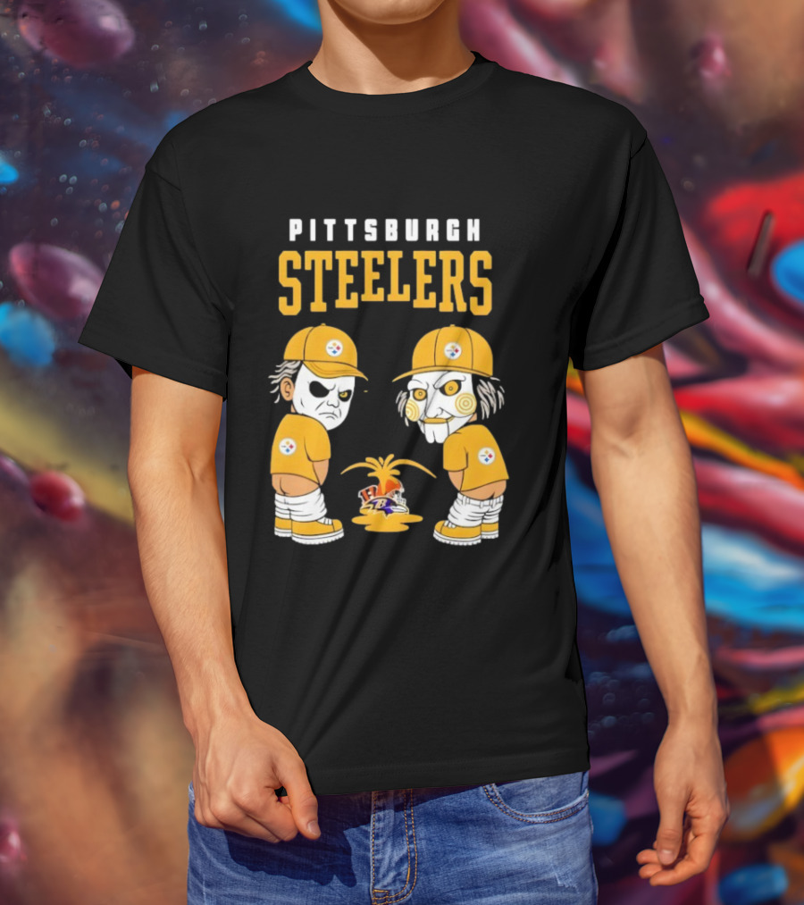Pittsburgh Steelers Michael Myers Billy The Puppet Baltimore Ravens Vs Cleveland Browns Rivalry T-Shirt