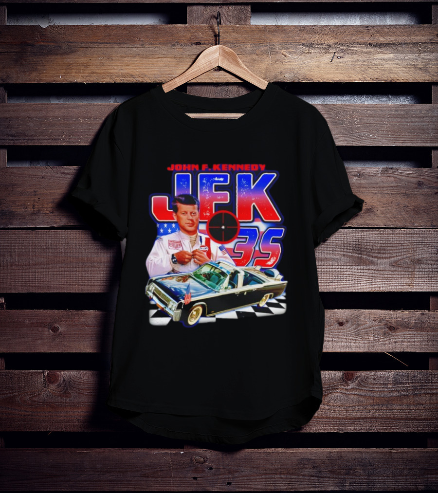 John F. Kennedy JFK 35 Racer Car USA Flag T-Shirt