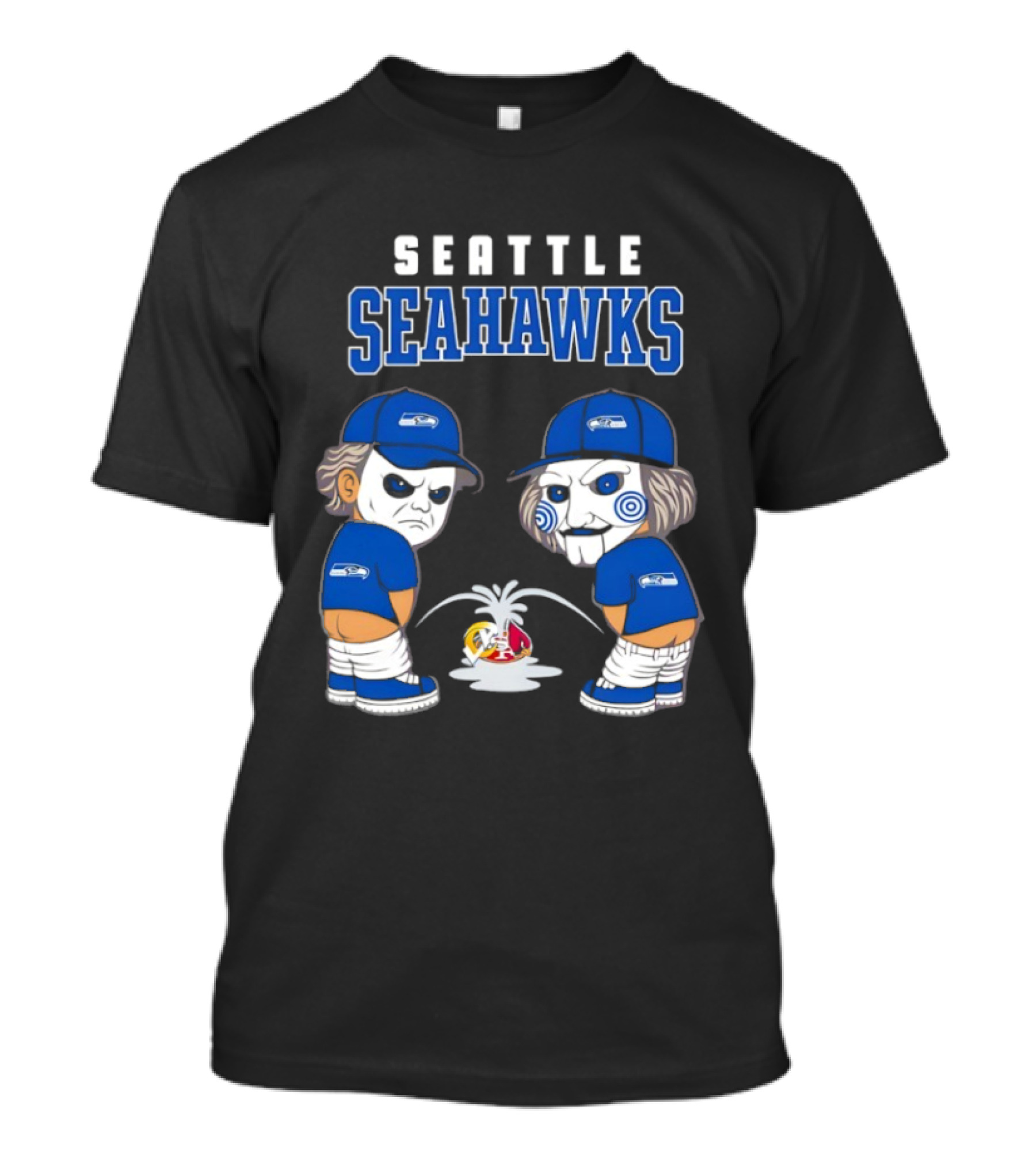 Seattle Seahawks Michael Myers Billy The Puppet Piss On Rival Teams T-Shirt