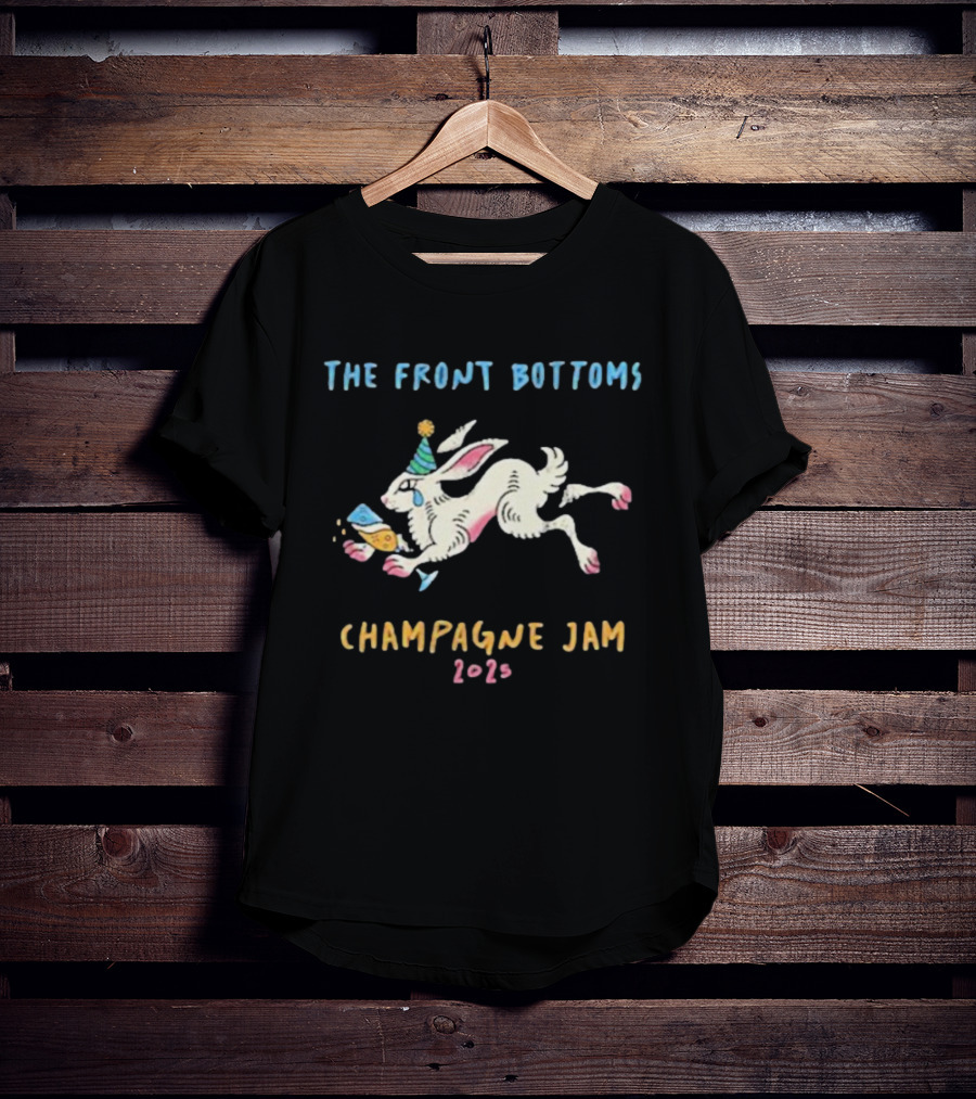 The Front Bottoms Champagne Jam 2026 Bunny Party Hat Festive Rabbit T-Shirt