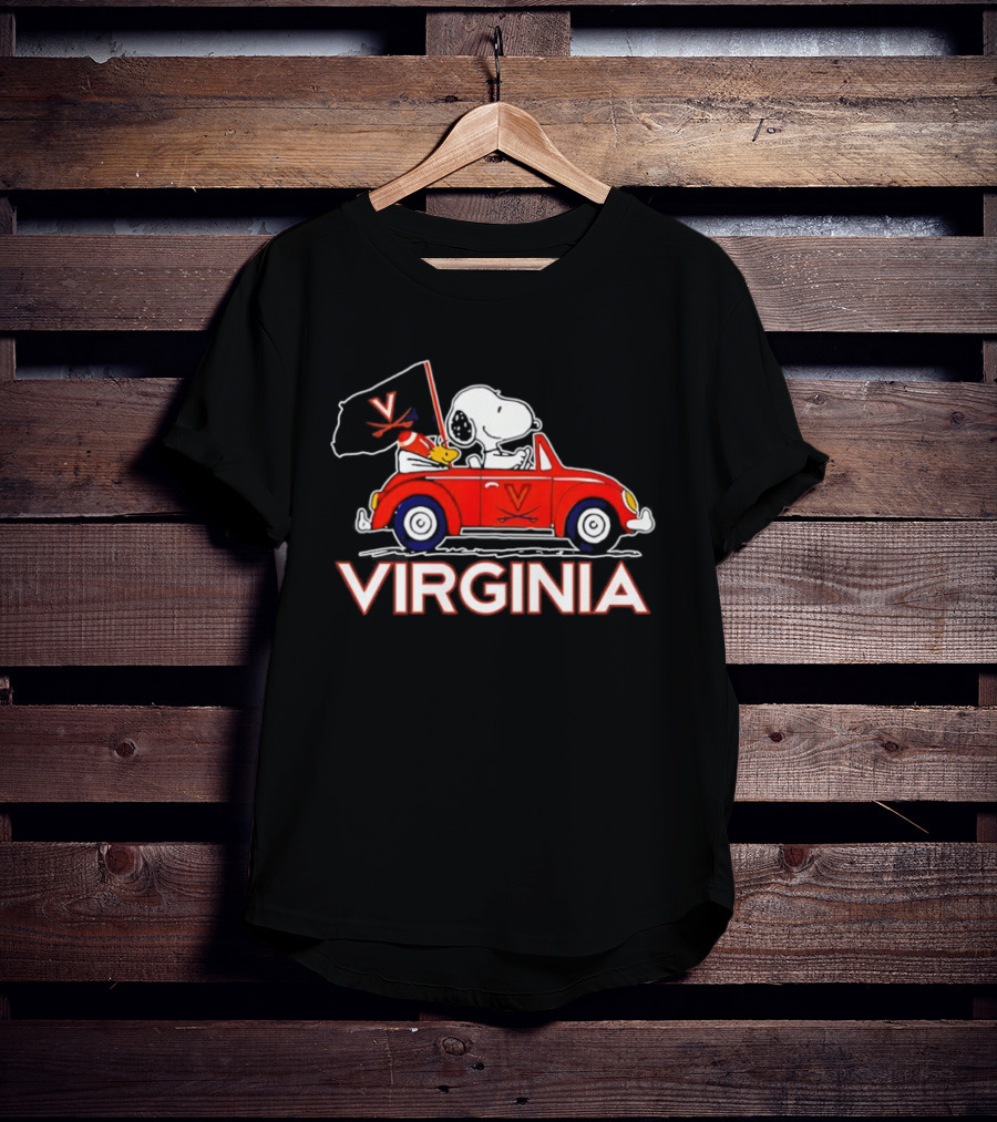 Virginia Tech Snoopy Woodstock Driving Red Car With Flag T-Shirt