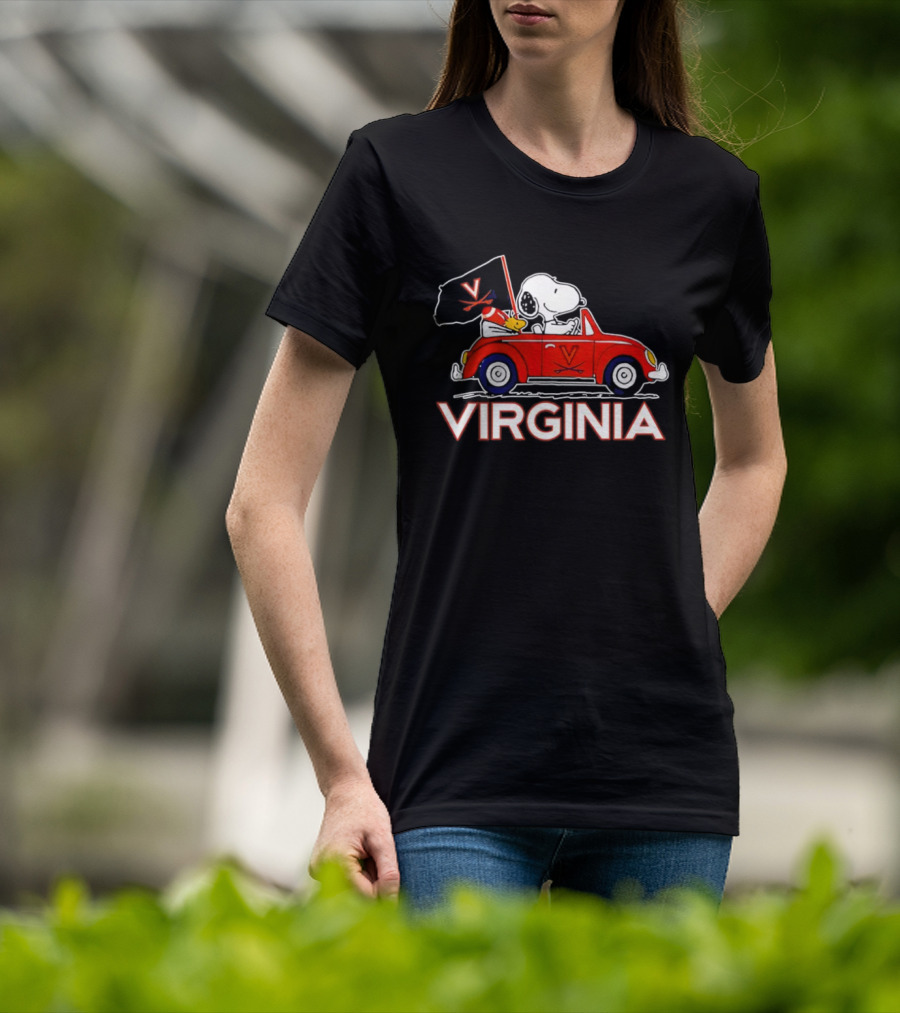 Virginia Tech Snoopy Woodstock Driving Red Car With Flag T-Shirt