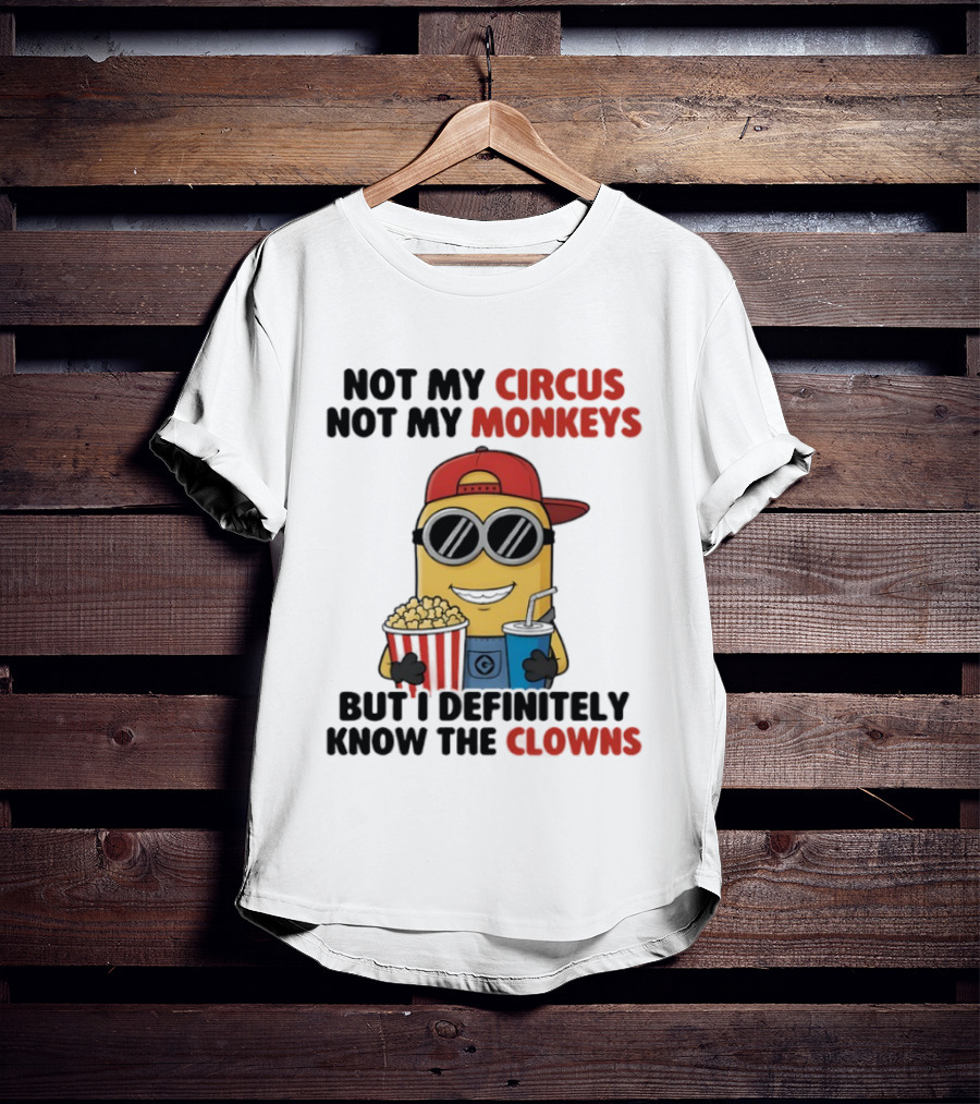 Circus Monkeys Clowns Minion With Popcorn And Drink T-Shirt