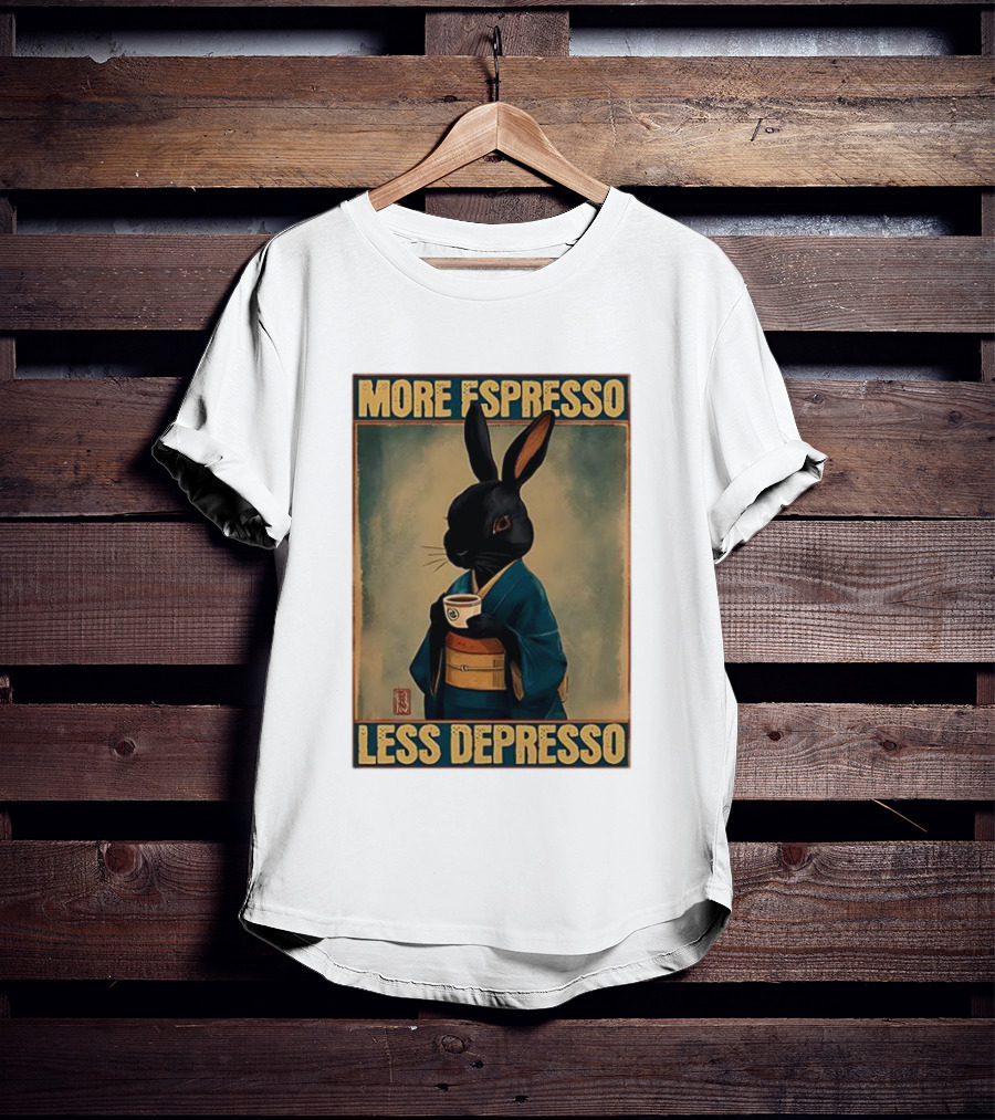 More Espresso Less Depresso Black Rabbit In Classic Kimono T-Shirt
