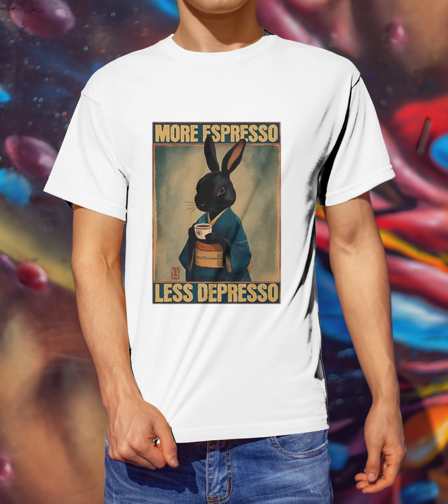 More Espresso Less Depresso Black Rabbit In Classic Kimono T-Shirt