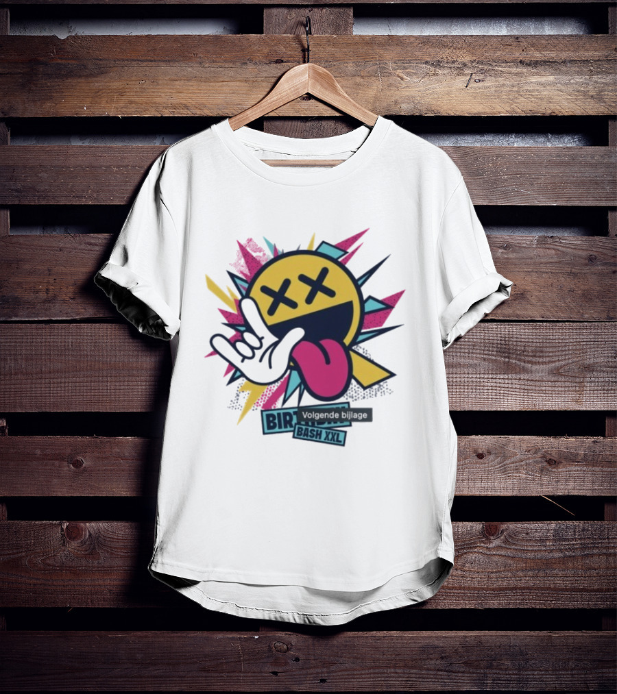 Pat B Birthday Bash XXL Smiley Face Lightning Rock Gesture Tongue Out T-Shirt