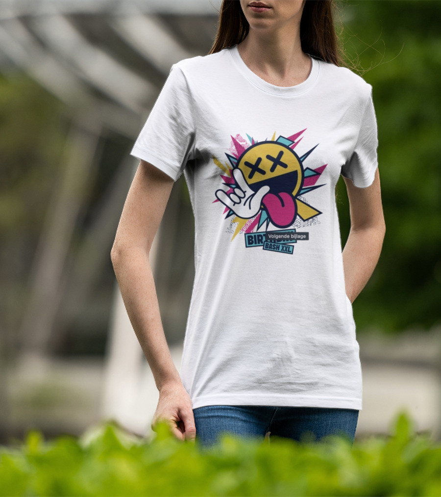 Pat B Birthday Bash XXL Smiley Face Lightning Rock Gesture Tongue Out T-Shirt