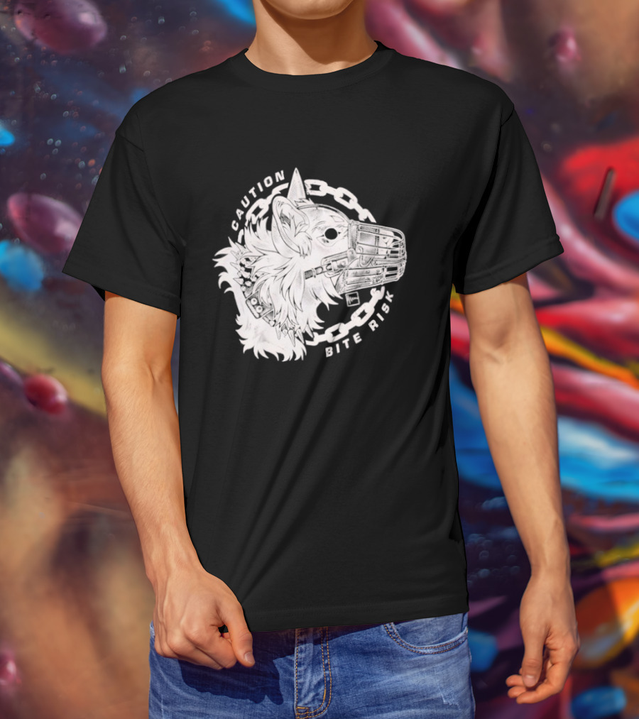 Caution Bite Risk Dog Muzzle Chain T-Shirt