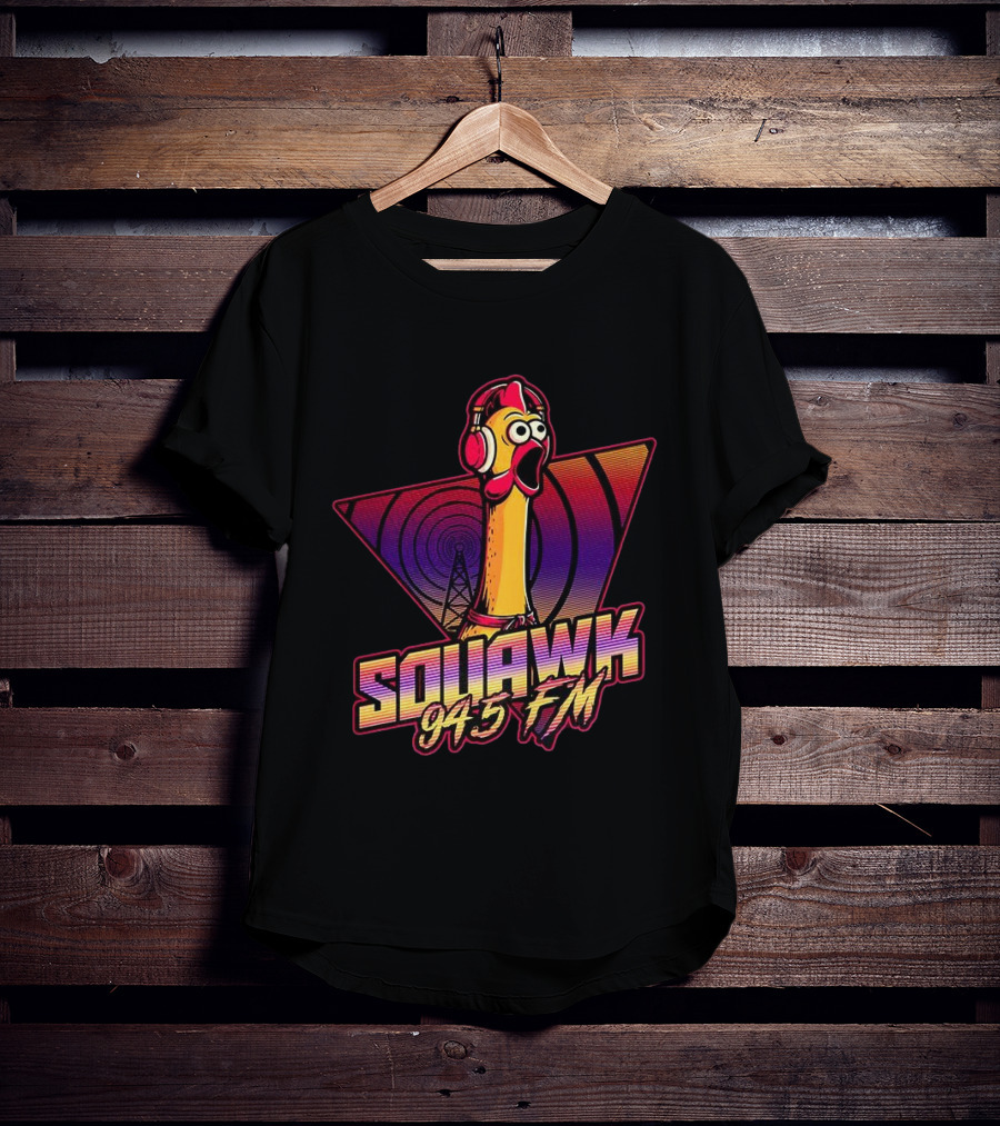 SQUAWK 94.5 FM Chicken Vaporwave Radio Triangle T-Shirt