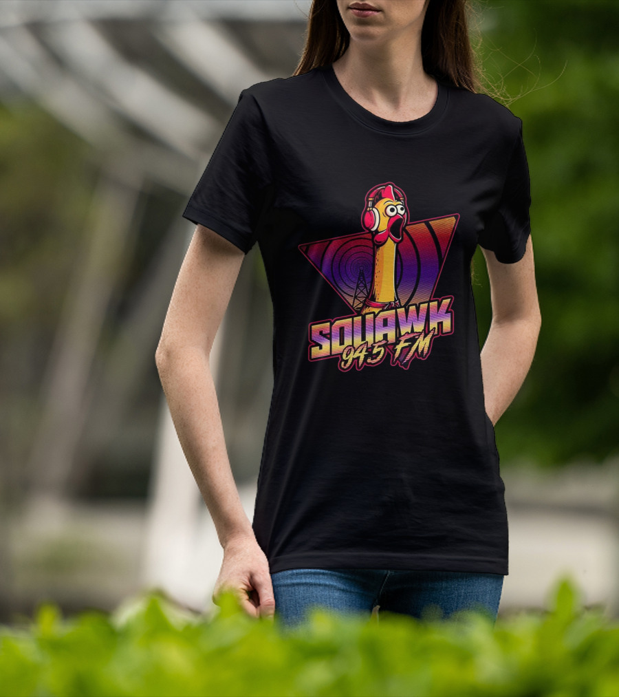 SQUAWK 94.5 FM Chicken Vaporwave Radio Triangle T-Shirt