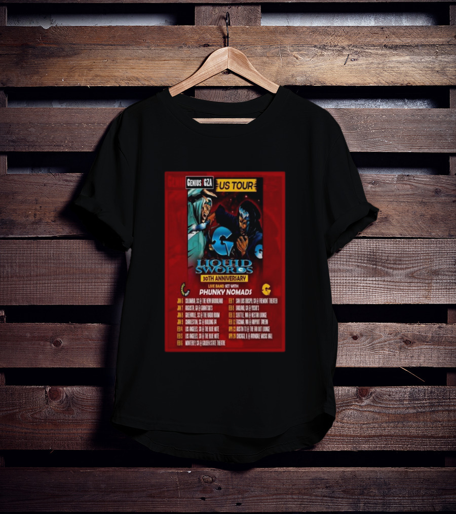 Genius GZA Liquid Swords 30th Anniversary US Tour 2026 With Phunky Nomads T-Shirt