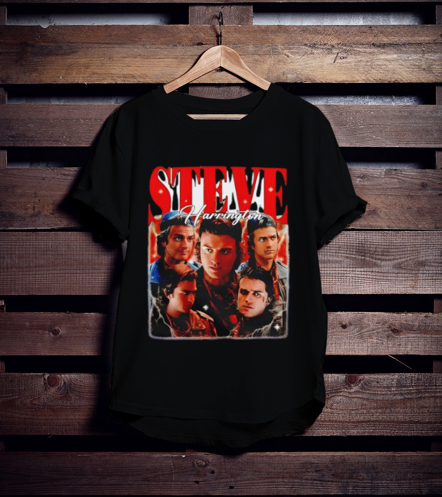 Steve Harrington Character Collage Flame Background T-Shirt