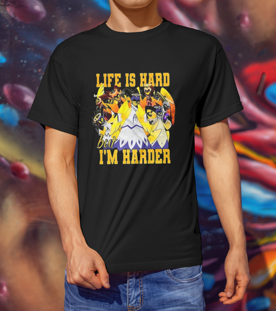 Hazbin Hotel Life Is Hard But I'm Harder Yellow Characters T-Shirt