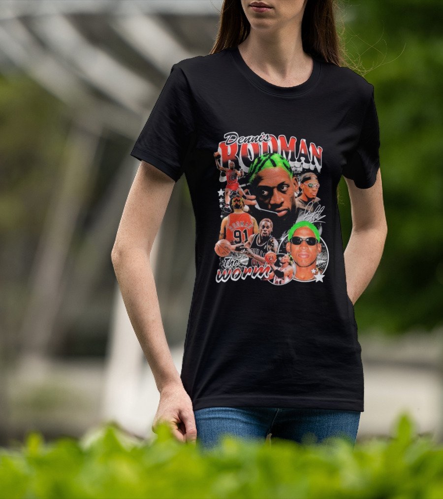 Dennis Rodman 91 The Worm Bulls Basketball Legend Retro Style   T-Shirt
