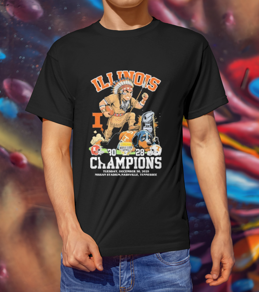 Illinois Fighting Illini Music City Bowl 2025 Champions December 30 Nashville 30 28 Score T-Shirt