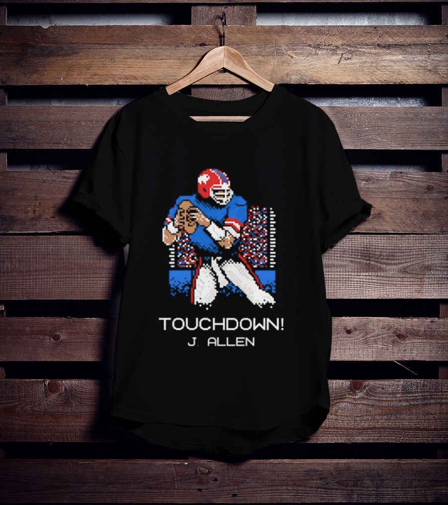 TOUCHDOWN J ALLEN Retro Football Quarterback Blue Red Helmet T-Shirt