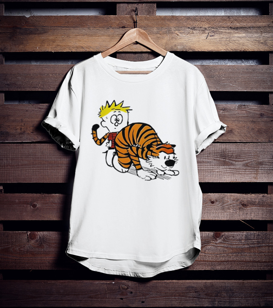 Calvin And Hobbes Tiger Stripe Cartoon Meme T-Shirt