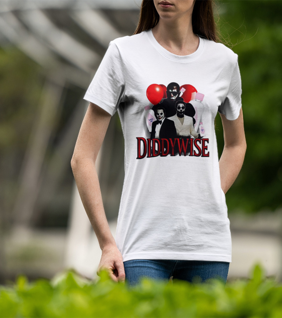Diddywise Baby Oil Clown Red Balloons Creepy Clown Faces T-Shirt