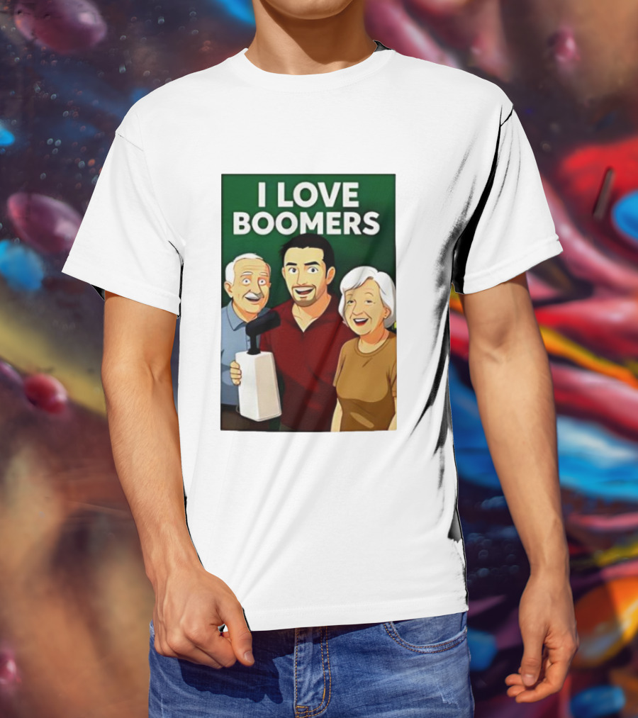 I Love Boomers Family Cartoon Style Nostalgic Humor T-Shirt
